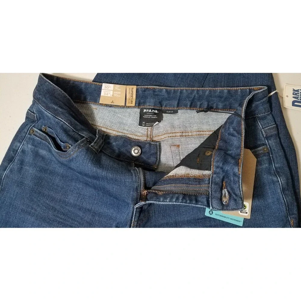 Prana Hillgard Slim Jeans Men 30x34 Tapered Denim Organic Medium Ozone‎ Wash NEW